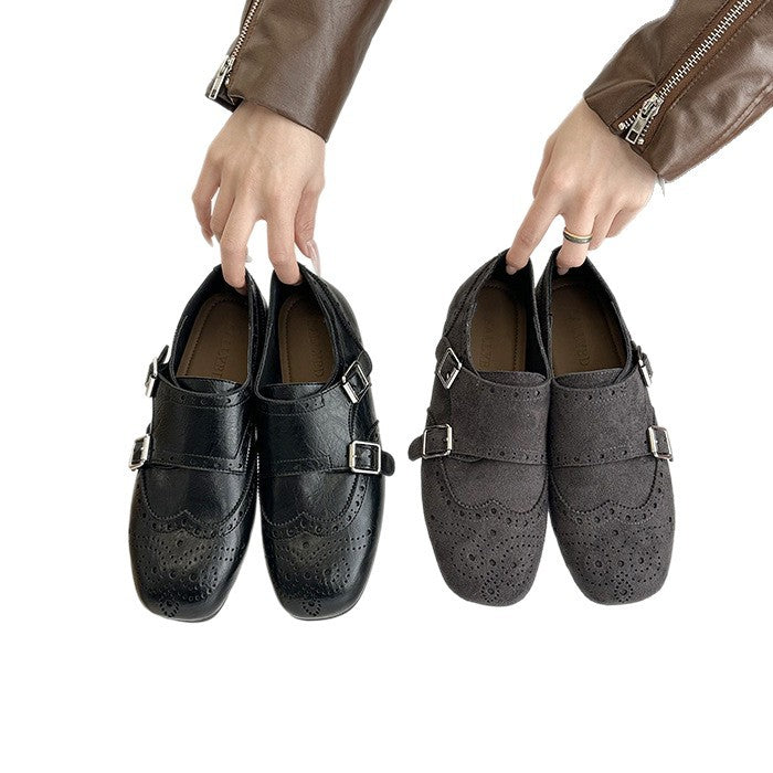 Damen Elegante Schnürschuhe mit doppeltem Riemen und feinem Brogue-Muster EB