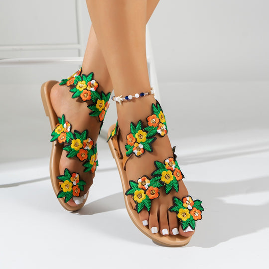 Damen Bequeme und modische Sandalen mit floralem Design EB