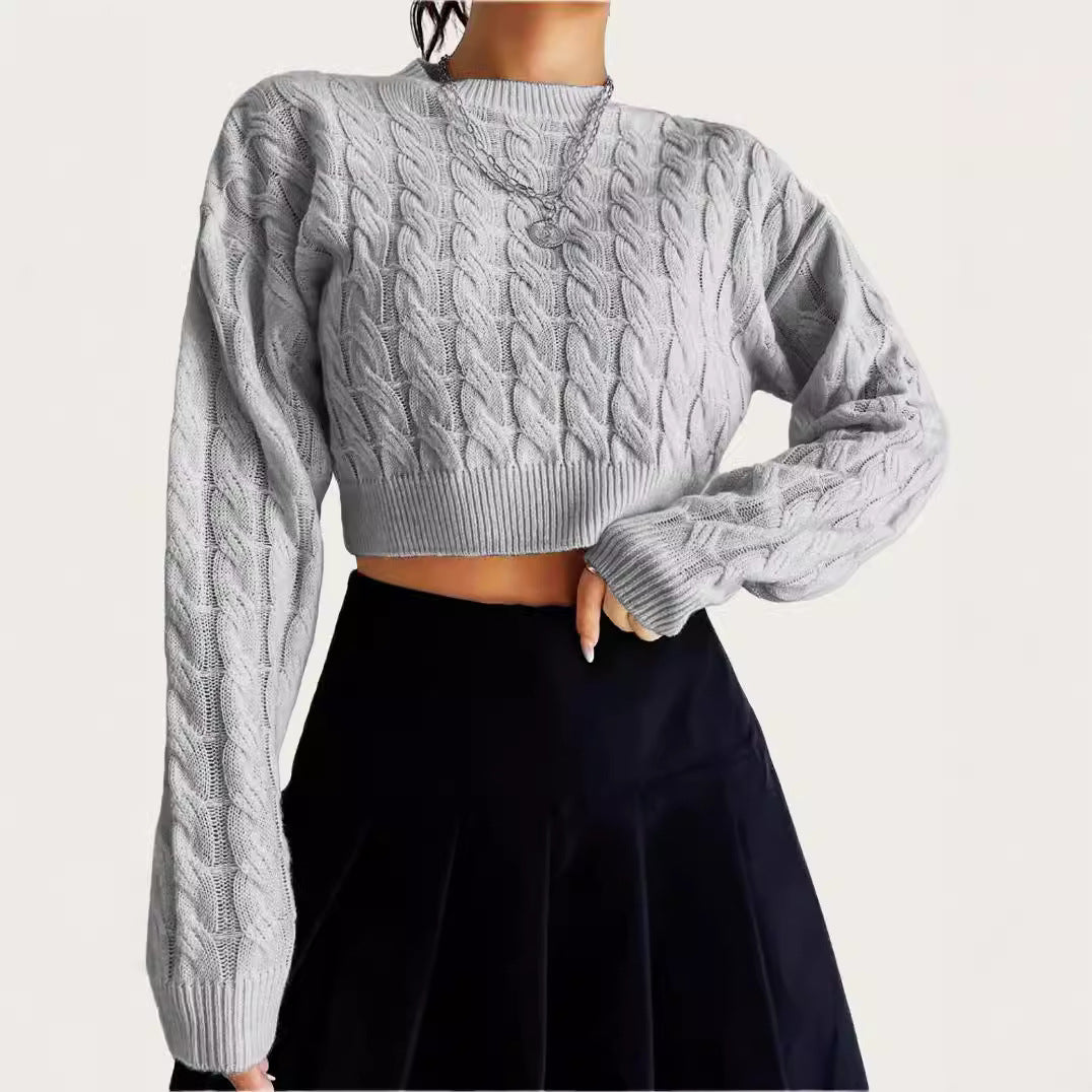 Damen kuscheliger Cropped Pullover mit Zopfmuster EB