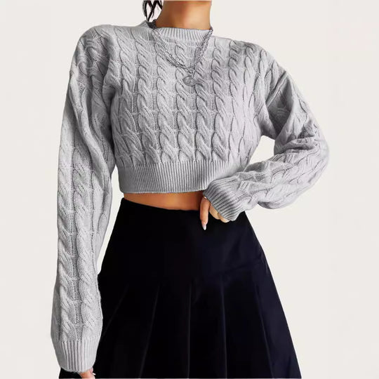 Damen kuscheliger Cropped Pullover mit Zopfmuster EB