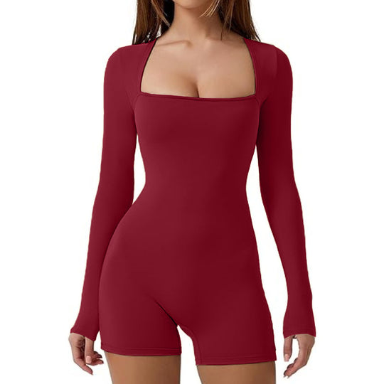 Damen Figurbetontes Langarm-Body mit quadratischem Ausschnitt EB