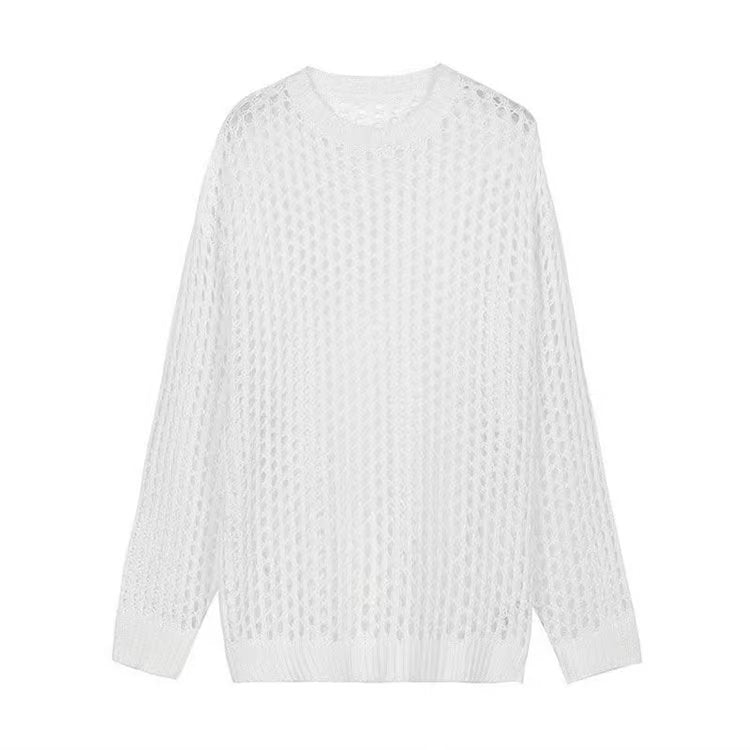 Damen luftiger Strickpullover mit modischer Netzstruktur EB