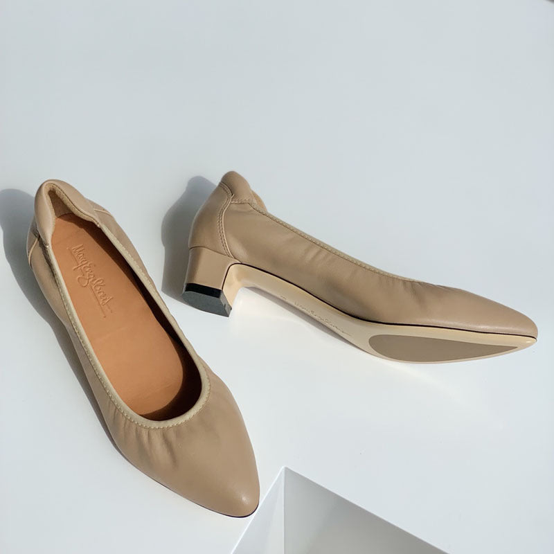 Damen Bequeme spitz zulaufende Ballerinas mit flexiblem Blockabsatz EB