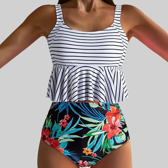 Damen Bade-Set mit verspieltem Rüschendesign und hohem Bund EB