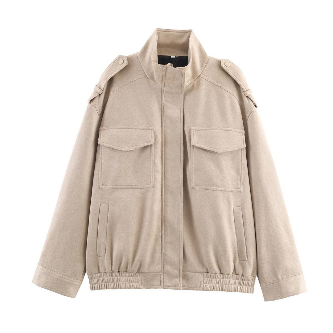 Damen Kunstlederjacke mit praktischen Pattentaschen und modernem Stehkragen EB