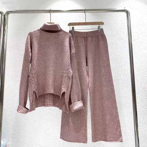 Damen modisches Strickset mit hohem Kragen und weitem Bein EB