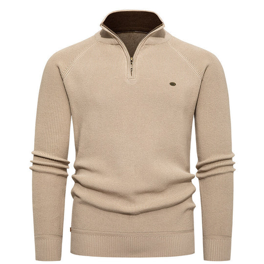 Herren hochwertiger Strickpullover mit Stehkragen und modernem Reißverschluss EB