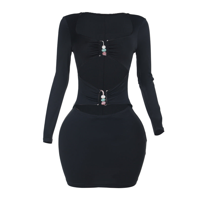 Damen figurbetontes Minikleid mit stilvollen Cut-Outs und eleganten Dekorelementen EB