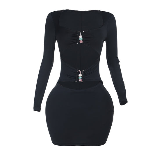 Damen figurbetontes Minikleid mit stilvollen Cut-Outs und eleganten Dekorelementen EB