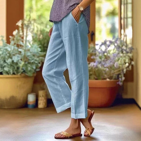 Damen Leinenhose mit weitem Schnitt und praktischen Taschen EB