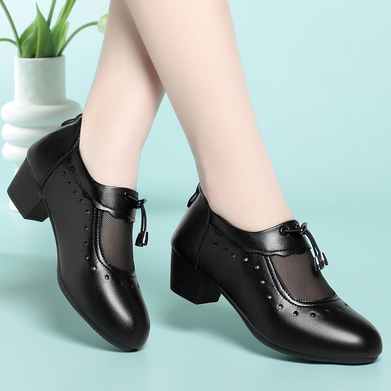 Damen Elegante Mary Jane Schuhe mit durchsichtiger Mesh-Spitze und komfortablem Blockabsatz EB
