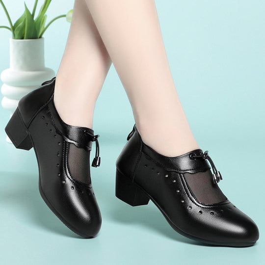 Damen Elegante Mary Jane Schuhe mit durchsichtiger Mesh-Spitze und komfortablem Blockabsatz EB