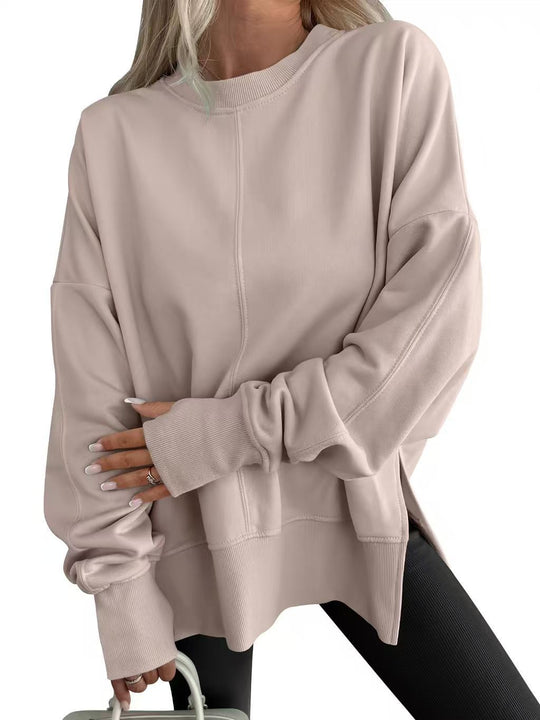 Damen Bequemer Langarm-Sweater mit Seitenschlitzen EB