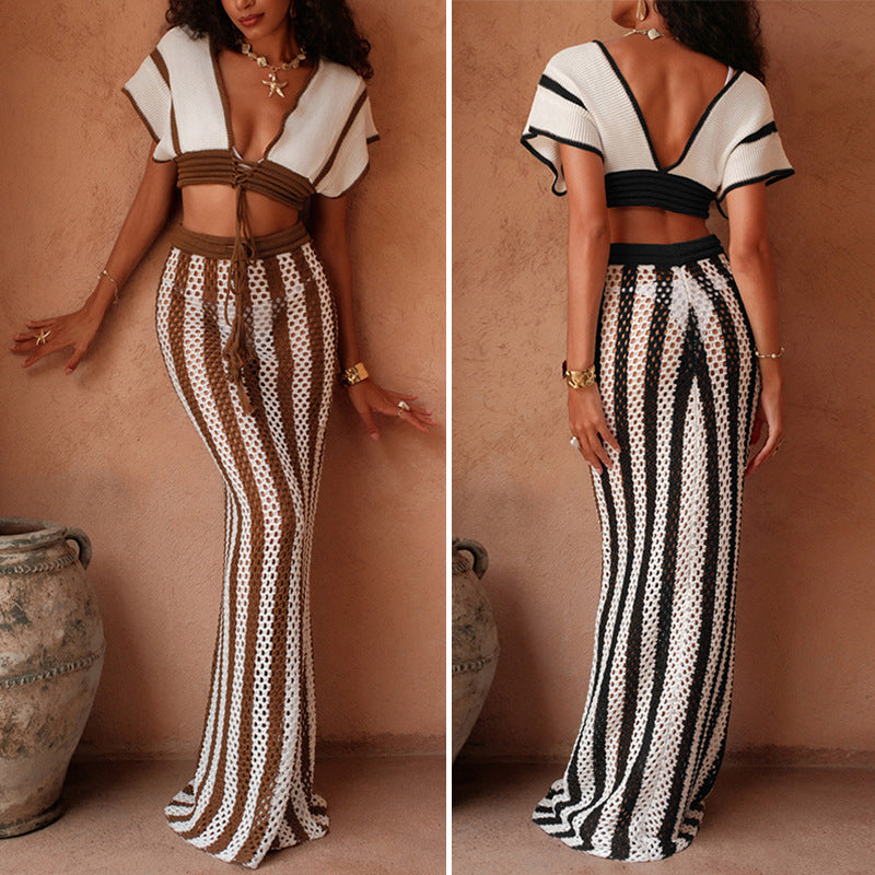 Damen Crop-Top und eleganter Palazzo-Hose Set EB