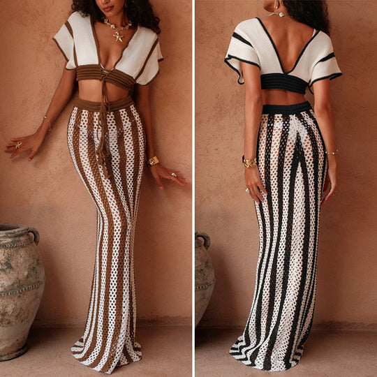 Damen Crop-Top und eleganter Palazzo-Hose Set EB