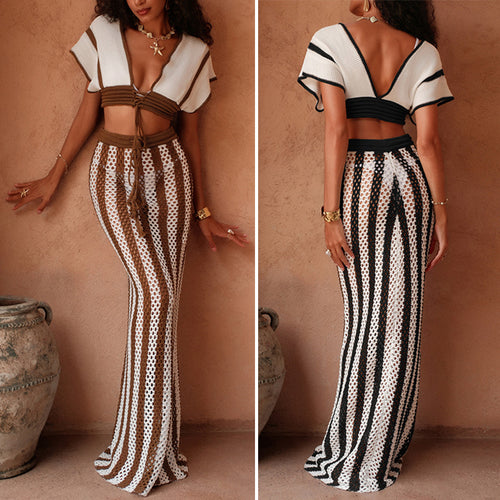 Damen Crop-Top und eleganter Palazzo-Hose Set EB