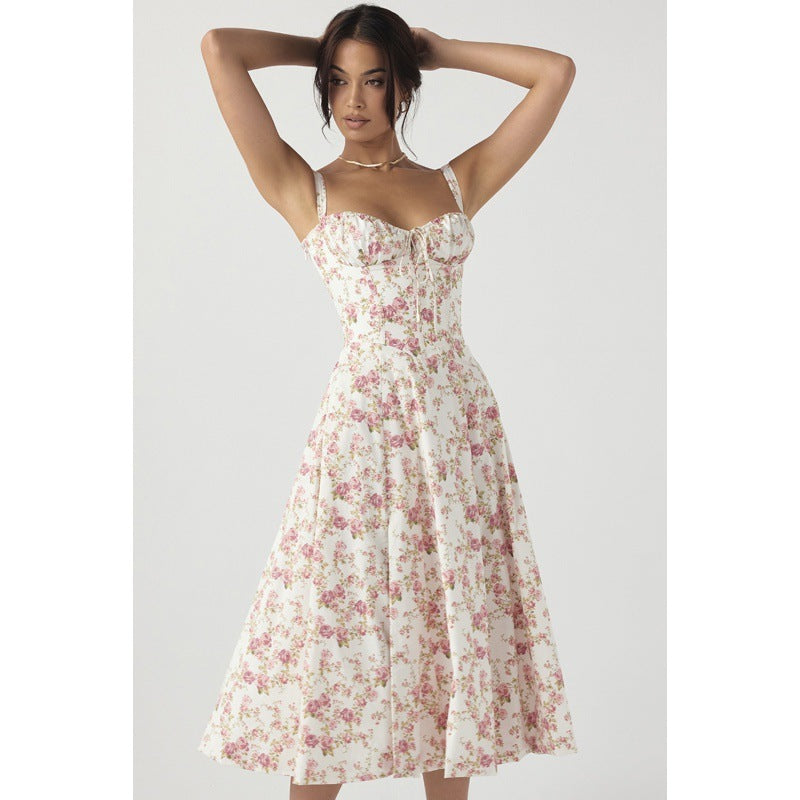 Damen Maxikleid mit floralem Design und elegantem Schlitz EB