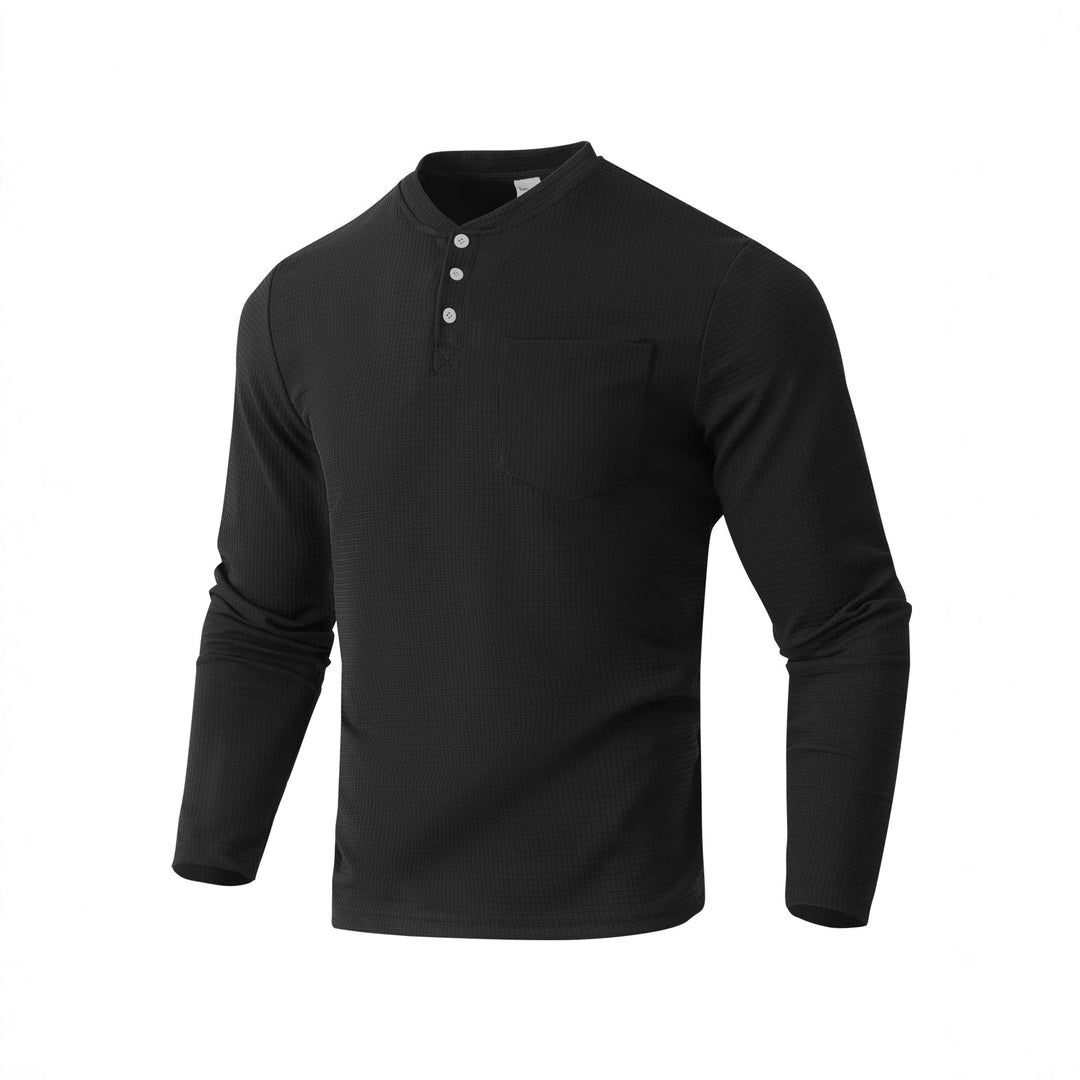 Herren nan Langarm Henley mit Waffelstruktur und Brusttasche thermisches Langarmshirt EB