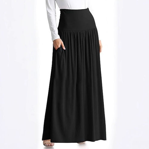 Damen Maxi-Rock mit elastischem Bund und Taschen EB