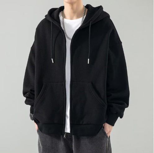 Herren nan Oversize-Kapuzenjacke mit durchgehendem Reißverschluss, doppellagiger Kapuze und Kängurutaschen EB