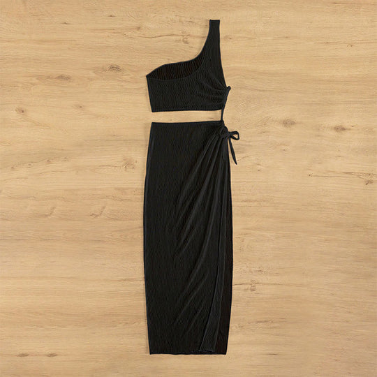 Damen asymmetrisches Crop-Top mit lässigem Midi-Rock EB