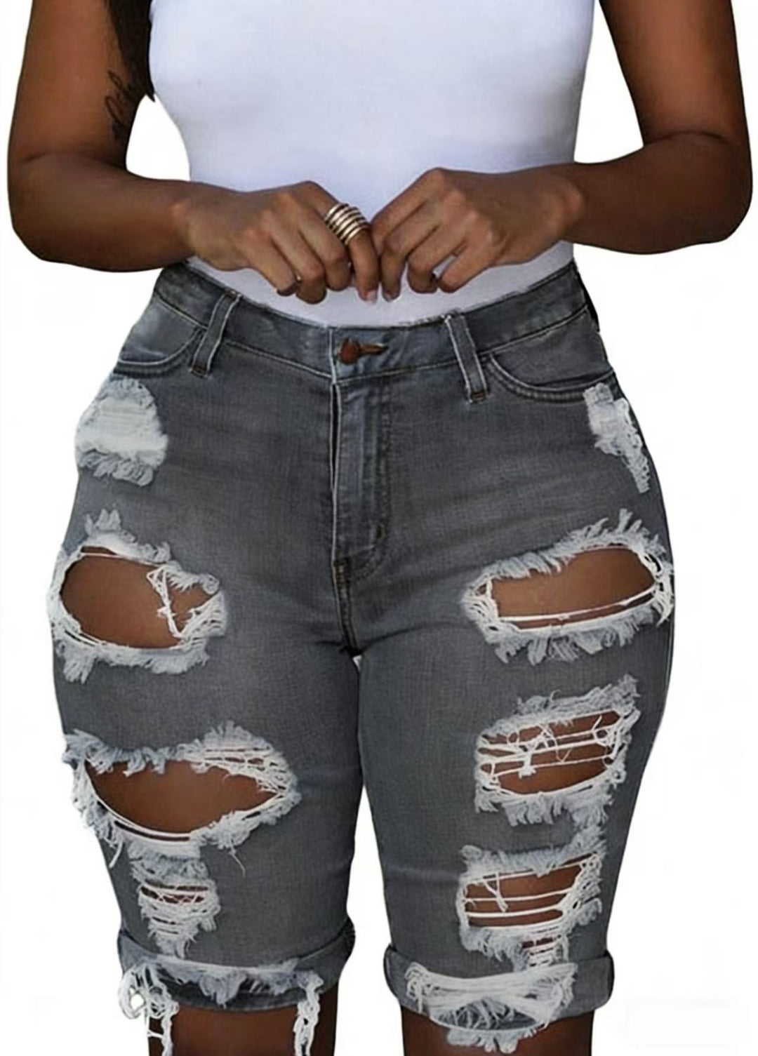 Damen Destroyed Denim-Hose mit lässigem Schnitt und modischen Rissdetails EB