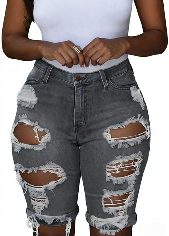 Damen Destroyed Denim-Hose mit lässigem Schnitt und modischen Rissdetails EB