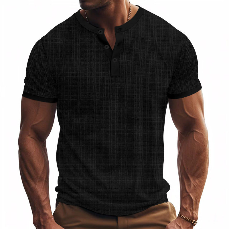 Herren Kurzarm-Henley-Shirt mit moderner Knopfleiste und subtiler Struktur EB
