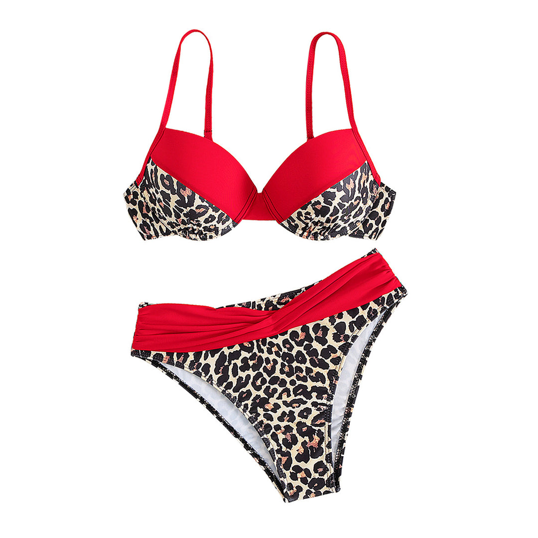 Damen Push-Up-Bikini mit Leo-Muster und modischen Trägern EB