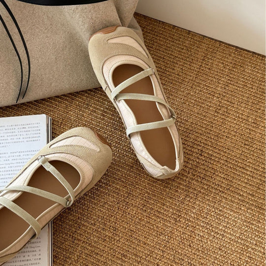 Damen Komfortable Ballerinas mit elastischem Riemchen und gepolsterter Innensohle EB