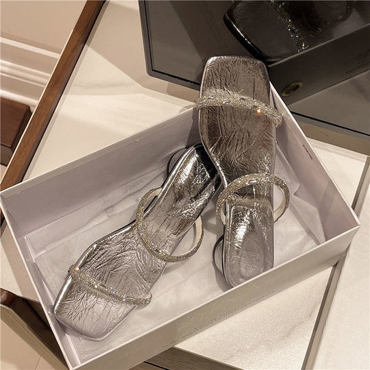 Damen elegante Riemchen-Sandalen mit Glitzerakzenten EB