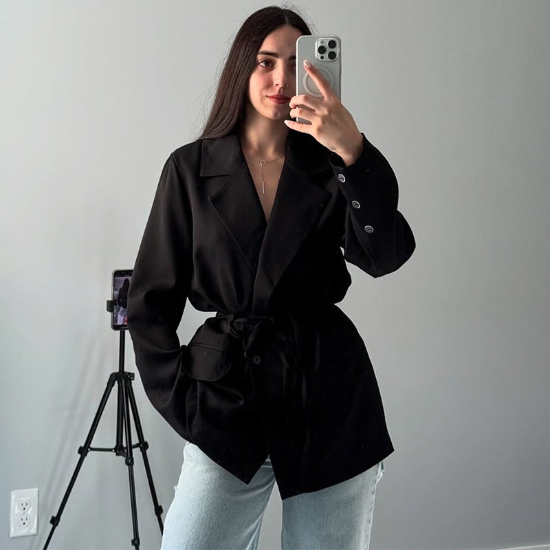 Damen Oversized Blazerjacke mit Taillengürtel EB