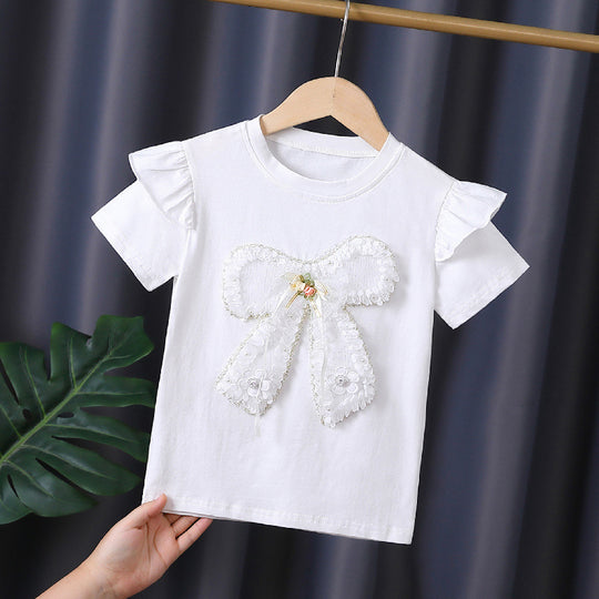 Mädchen T-Shirt mit dekorativem Rüschendesign und kunstvollem Schleifenmotiv EB