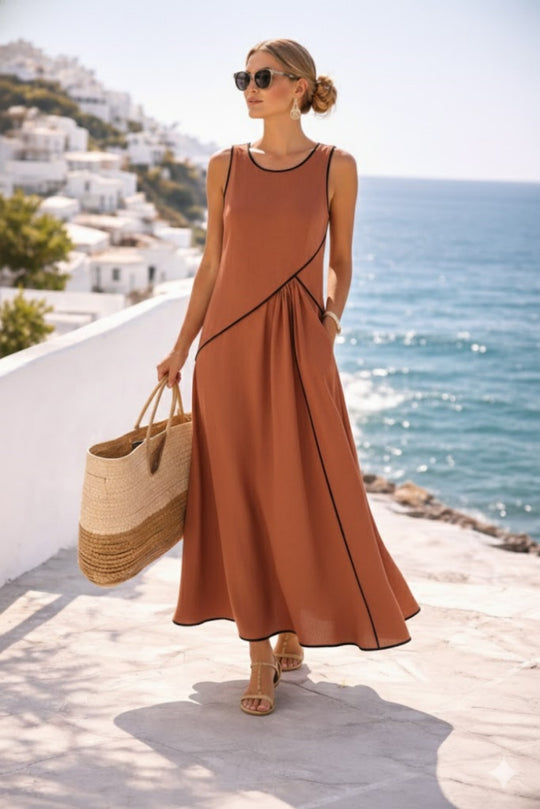 Damen Maxikleid mit fließendem Schnitt und asymmetrischem Design EB