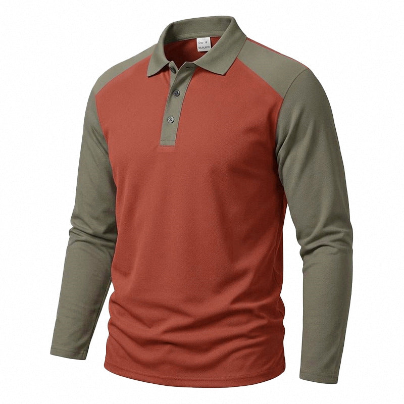 Herren nan langärmeliges Raglan-Polo aus Baumwollmix mit Knopfleiste und ergonomischem Schnitt EB