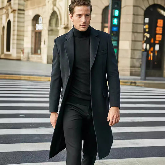 Herren eleganter und moderner Langmantel mit strukturiertem Obermaterial EB
