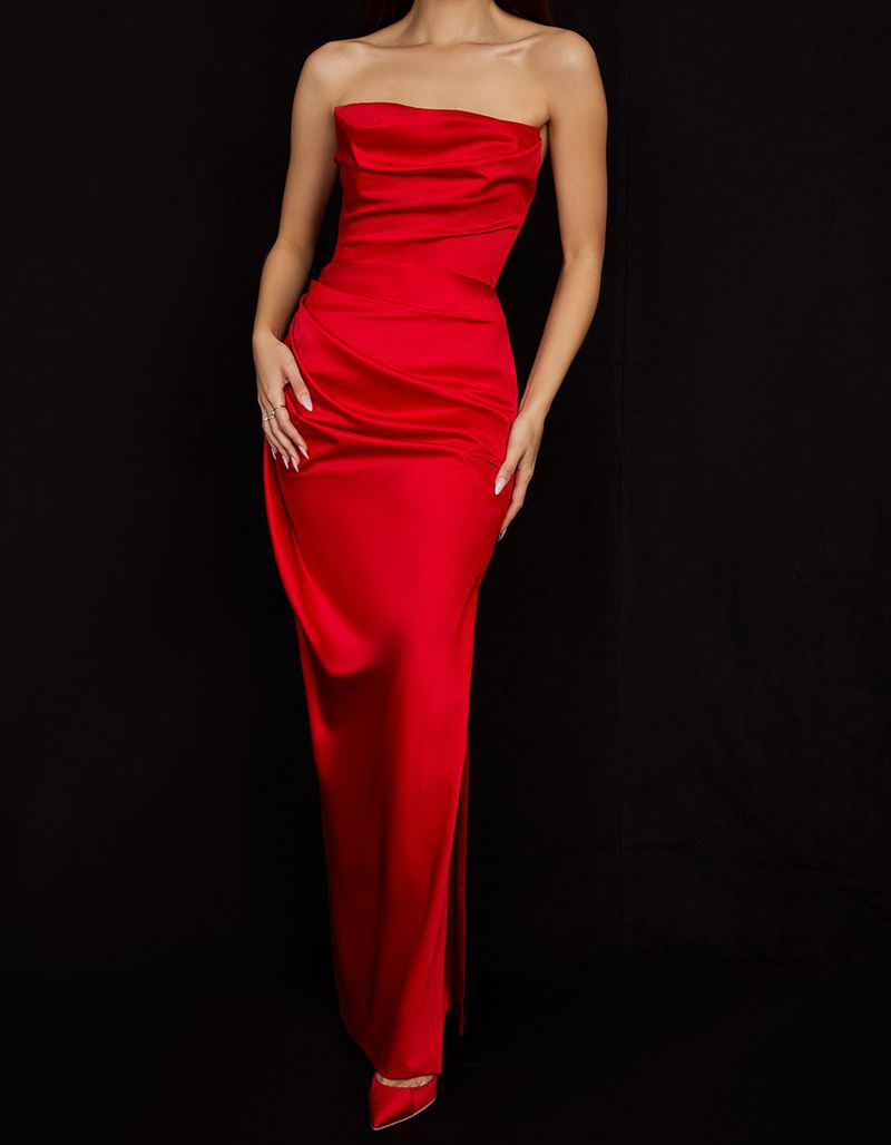 Damen Elegantes trägerloses Maxikleid mit innovativem Drapierungsdesign Heidi-Mode