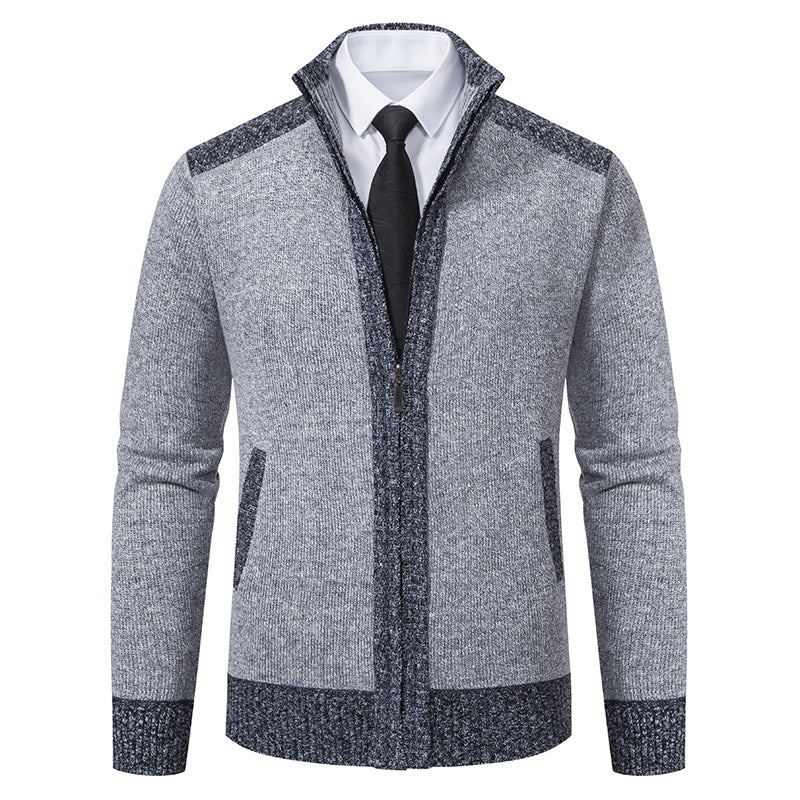 Herren nan strukturierter Strickcardigan mit Stehkragen und durchgehendem Reißverschluss EB