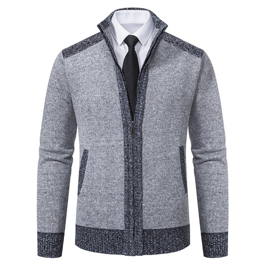 Herren nan strukturierter Strickcardigan mit Stehkragen und durchgehendem Reißverschluss EB