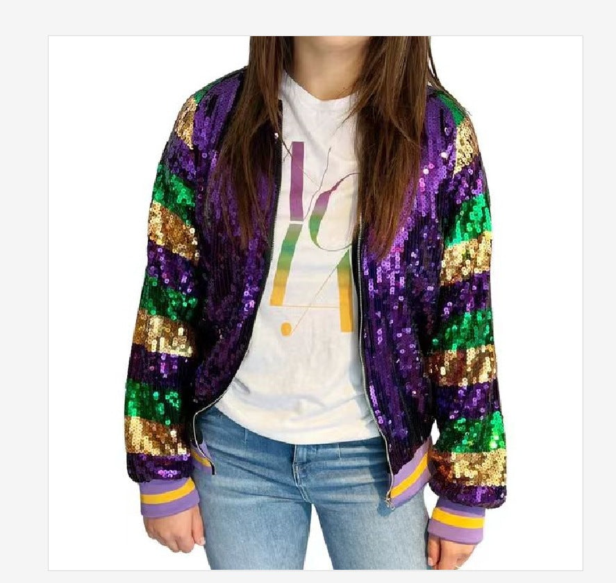Damen Glitzernde Bomberjacke mit multicolore Pailletten EB