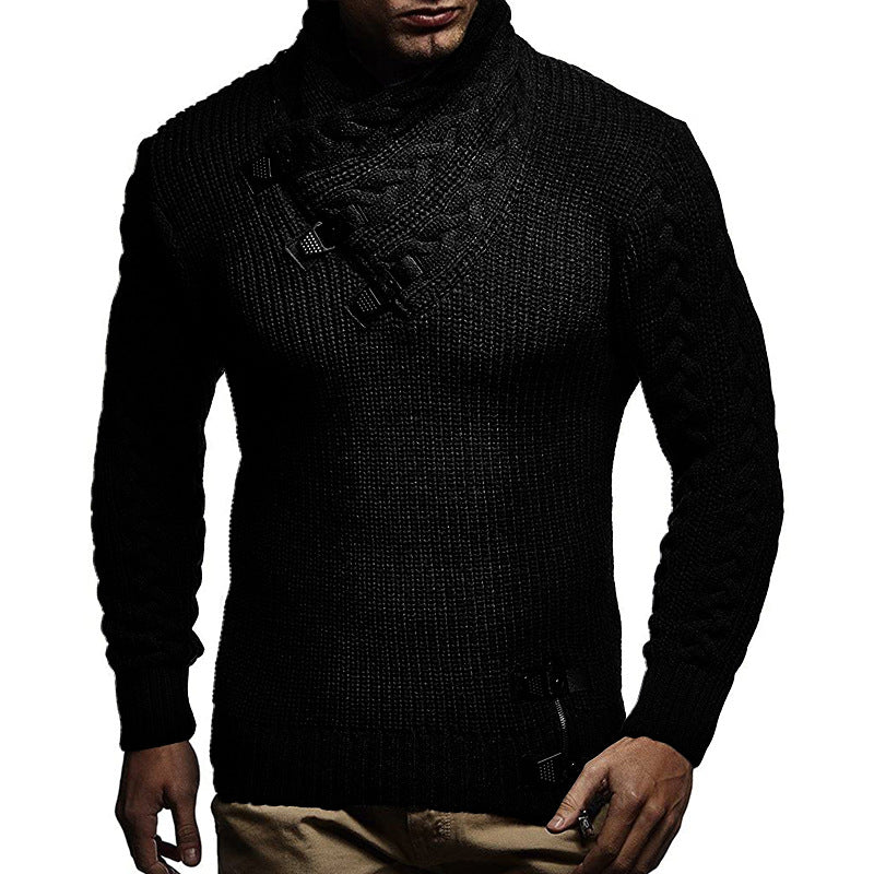 Herren Grobstrickpullover mit modernem Stehkragen und innovativen Knopfdetails EB