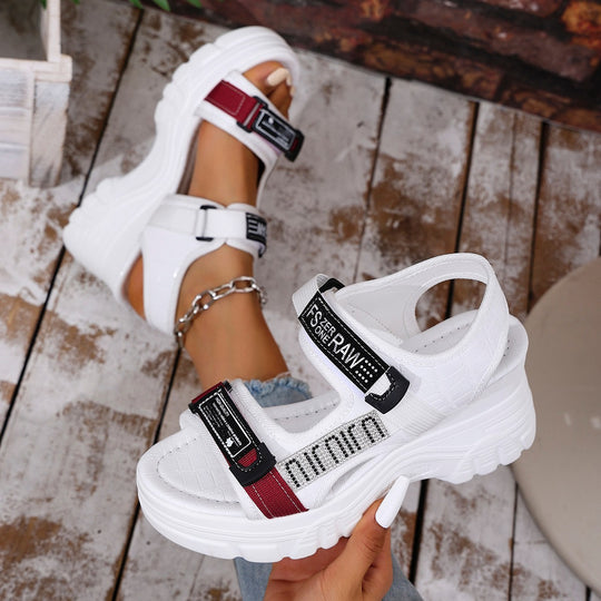 Damen Plateau-Sandalen mit verstellbaren Riemen und modischem Glitzer-Design EB