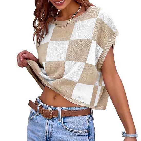 Damen modisches gestreiftes Cropped Top mit Boxy-Schnitt und luftiger Textur EB