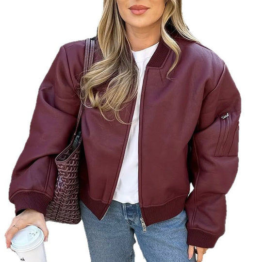 Damen Lässige jacke mit voluminösen Ärmeln und Reißverschluss EB