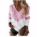Damen nan V-Ausschnitt Strickpullover mit Chevron-Muster und Oversize-Schnitt EB