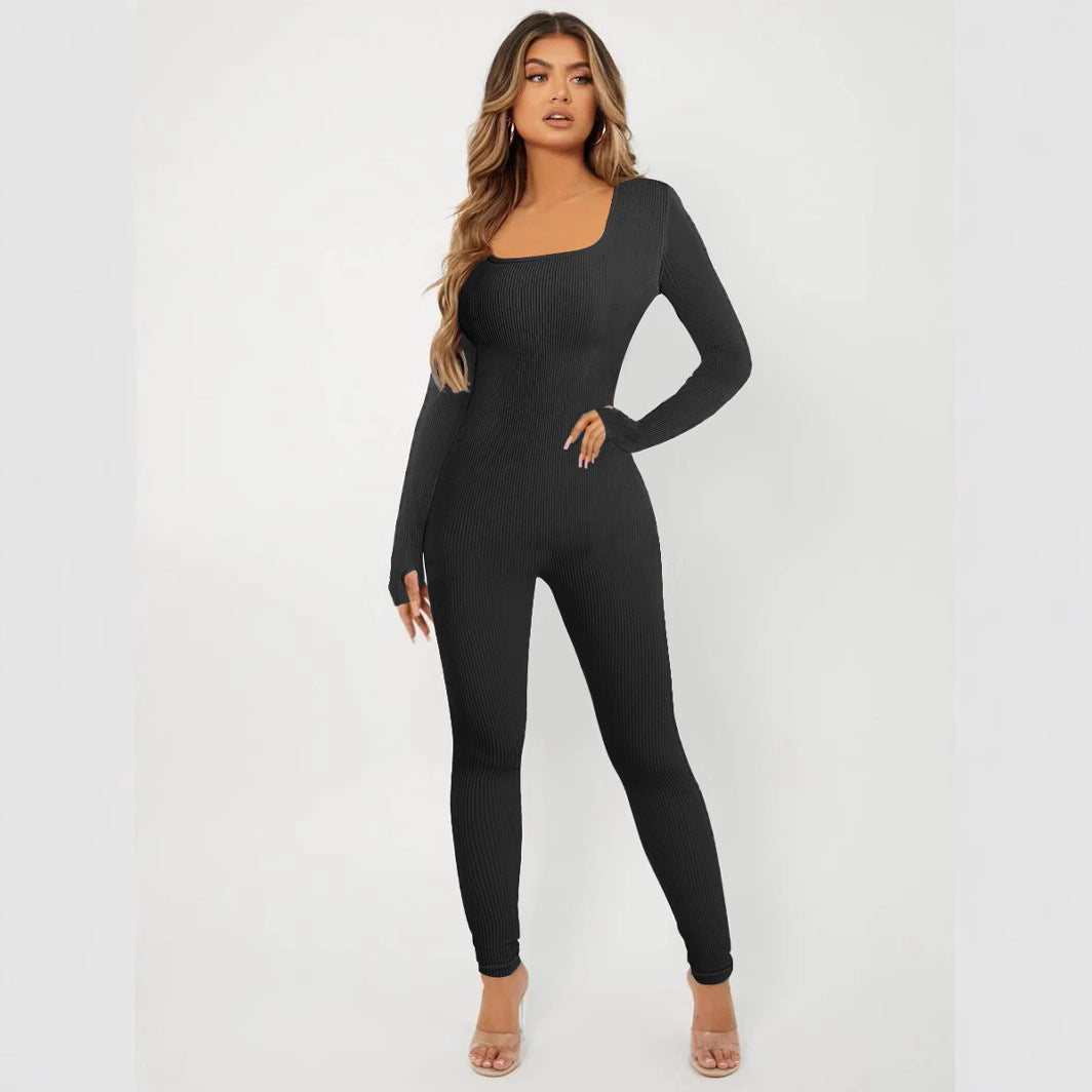 Damen Langarm Jumpsuit im eleganten Rippenmuster EB