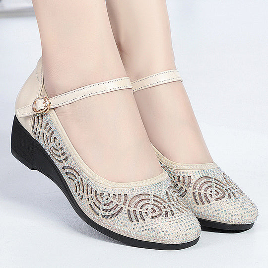 Damen Modische und funkelnde Ballerinas mit verstellbarem Riemen und rutschfester Sohle EB