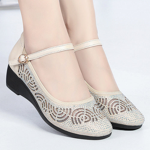 Damen Modische und funkelnde Ballerinas mit verstellbarem Riemen und rutschfester Sohle EB