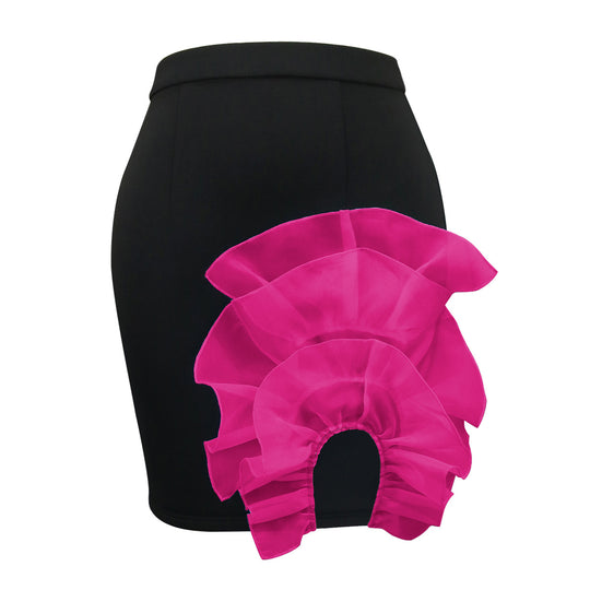 Damen Eleganter Rock mit voluminösem, transparenten Rüschensaum EB