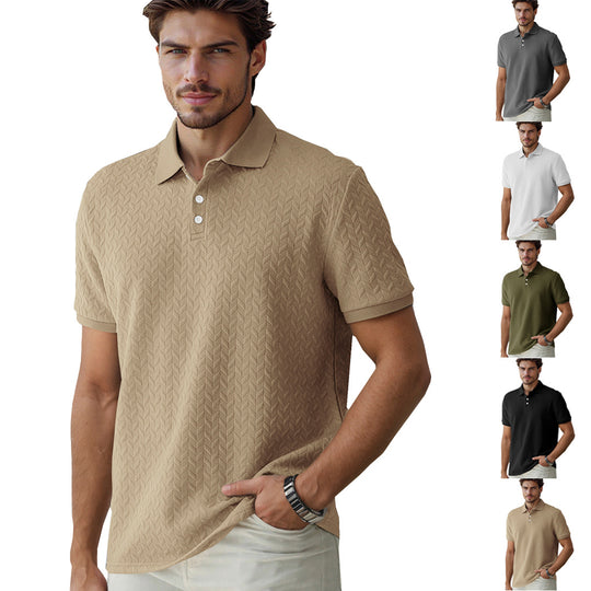 Herren nan feingewobenes Polohemd mit Chevron-Reliefstruktur und kurzer Knopfleiste EB